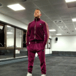 Stylish Men Burgundy Velour Tracksuit Trendy Men’s Striped Burgundy Velour Tracksuit