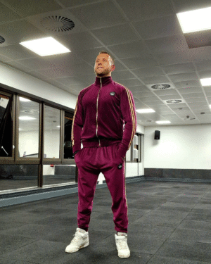 Trendy Men’s Striped Burgundy Velour Tracksuit