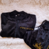 Luxuryy Women’s Black Velour Tracksuit with Yellow Stripe