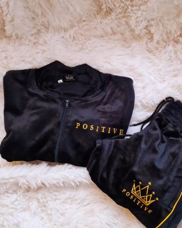 Luxuryy Women’s Black Velour Tracksuit with Yellow Stripe