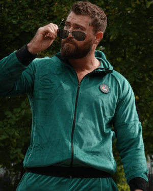 Luxury Men’s Green Velour Tracksuit-Black Trim