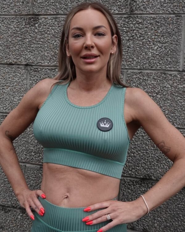 Steel Teal Ribbed Sports Bra & Leggings Set 2P