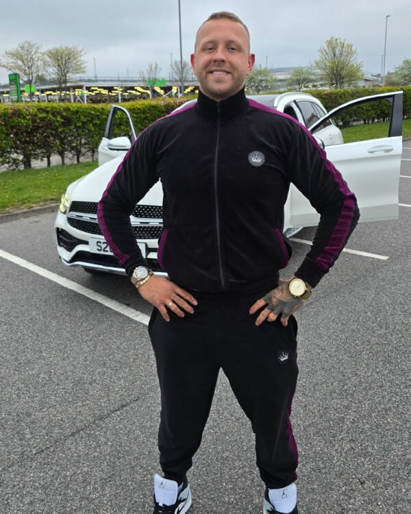 Luxury Men’s Velour Tracksuit-Black Burgundy 2P