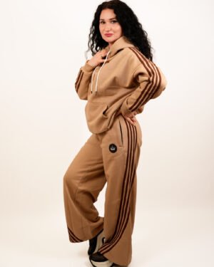 Ultimate 3 Stripe Beige Cotton Women’s Tracksuit