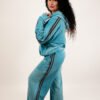Essential 2 Stripe Blue Velour Wide Leg Trousers