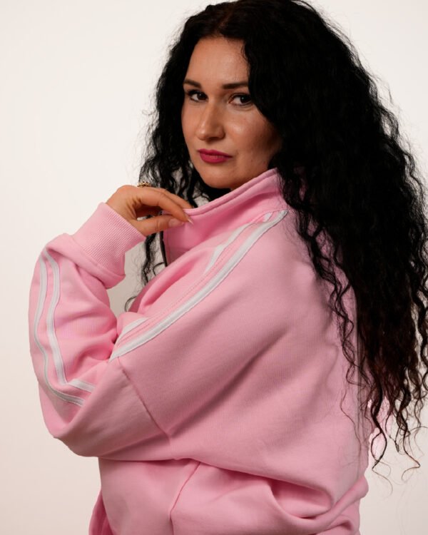PINK Oversized Essential 2 Stripe Pink Cotton Tracksuit