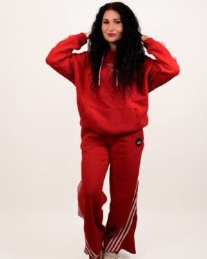 Ultimate 3 Stripe Red Cotton Women’s Tracksuit Set