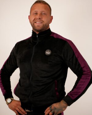 Luxury Men’s Velour Tracksuit-Black Burgundy 2P