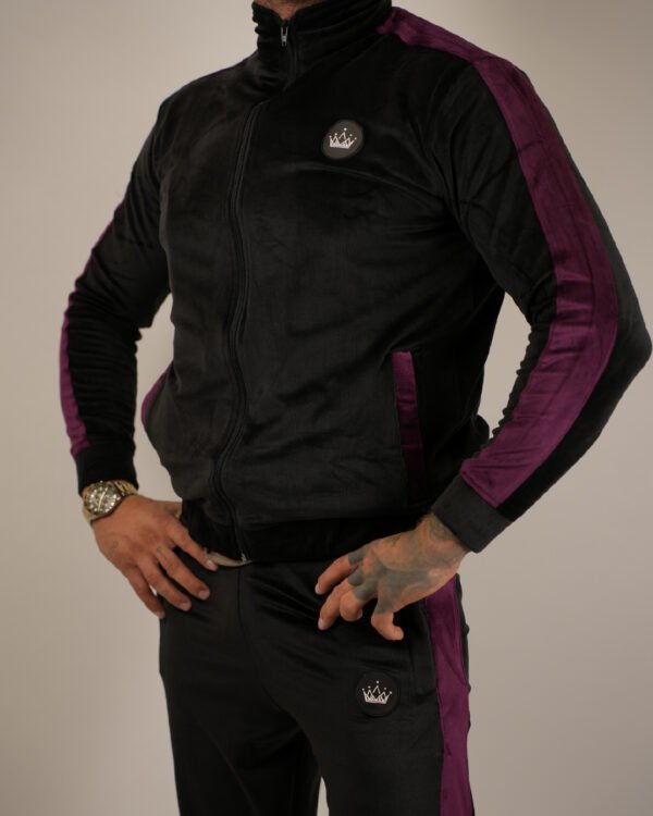 Luxury Men’s Velour Tracksuit-Black Burgundy 2P