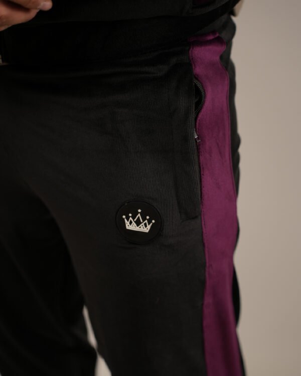 Luxury Men’s Velour Tracksuit-Black Burgundy 2P