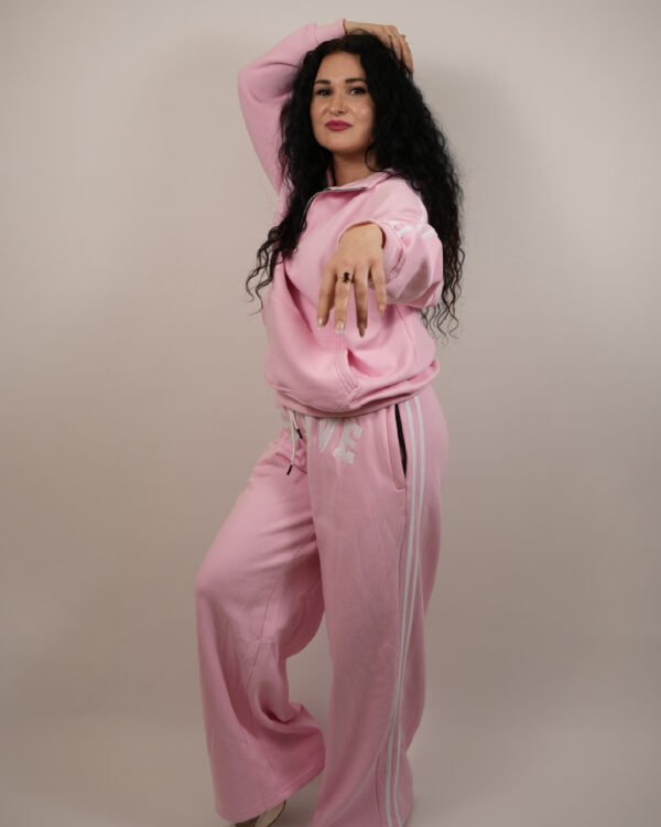 new-05 Oversized Essential 2 Stripe Pink Cotton Tracksuit