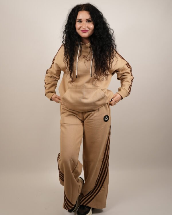 new-07 Ultimate 3 Stripe Beige Cotton Women’s Tracksuit
