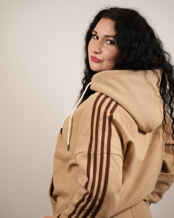 new-08 Ultimate 3 Stripe Beige Cotton Women’s Tracksuit