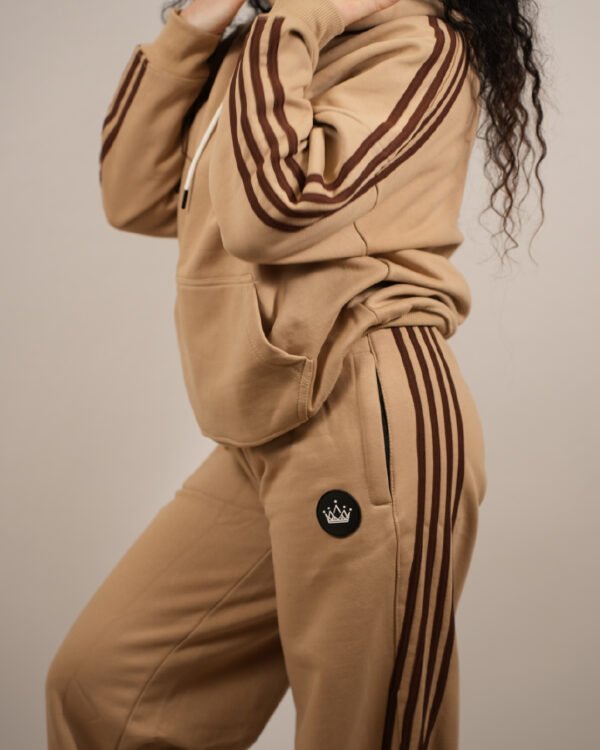 new-09 Ultimate 3 Stripe Beige Cotton Women’s Tracksuit