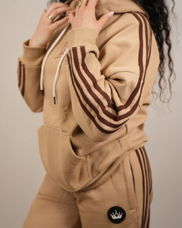 new-12 Ultimate 3 Stripe Beige Cotton Women’s Tracksuit