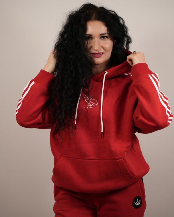Ultimate 3 Stripe Red Cotton Women’s Tracksuit Set