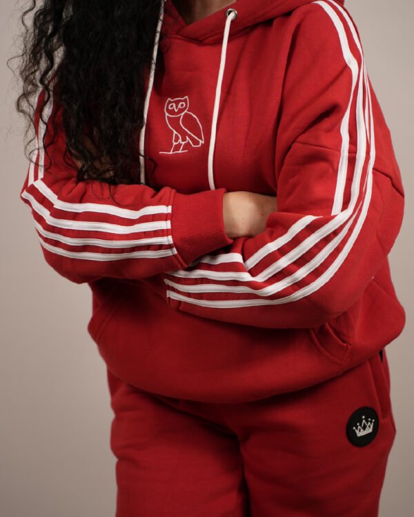 Ultimate 3 Stripe Red Cotton Women’s Tracksuit Set
