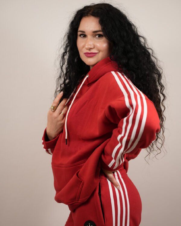 Ultimate 3 Stripe Red Cotton Women’s Tracksuit Set
