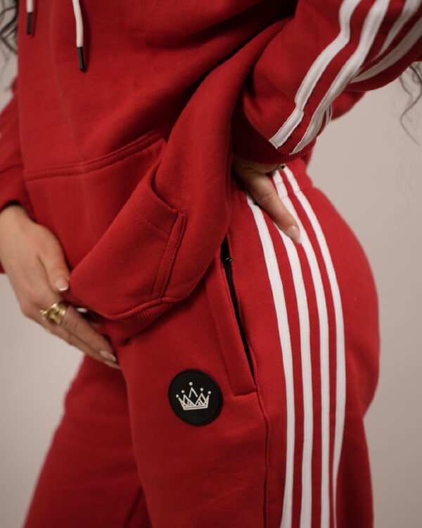 Ultimate 3 Stripe Red Cotton Women’s Tracksuit Set