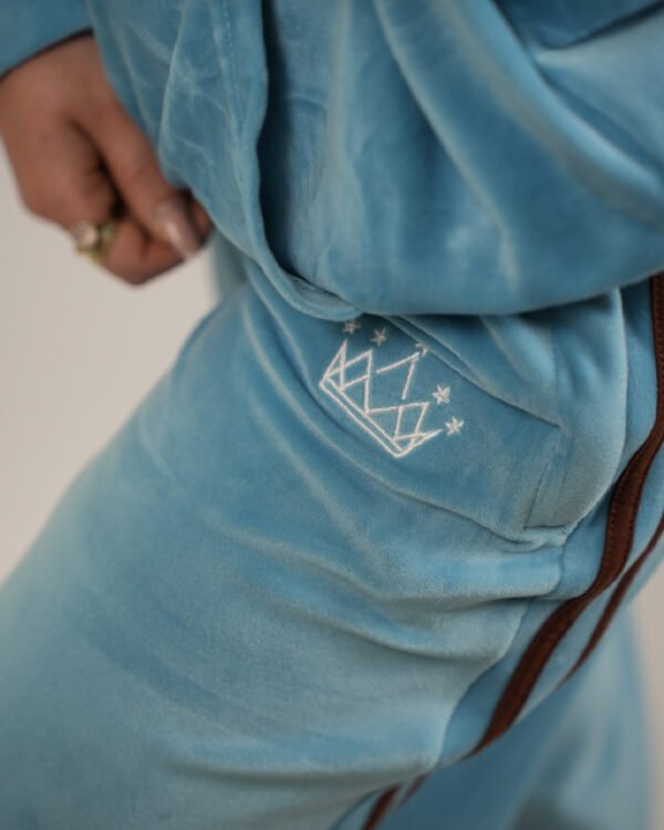 Essential 2 Stripe Blue Velour Wide Leg Trousers