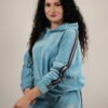 Essential 2 Stripe Blue Velour Wide Leg Trousers