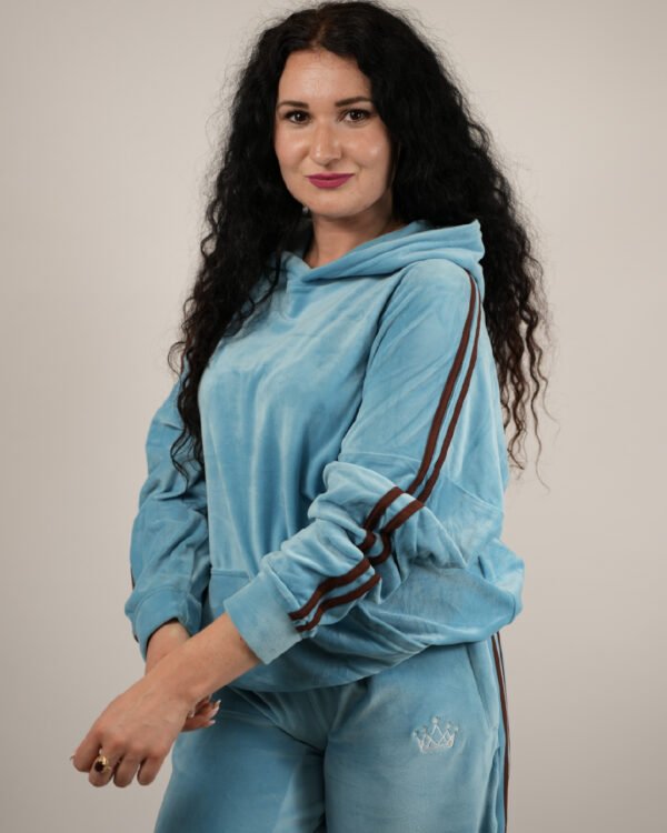 Essential 2 Stripe Blue Velour Wide Leg Trousers