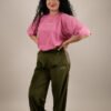 Premium 4 Stripe Olive Velour Wide Leg Trousers