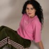 Premium 4 Stripe Olive Velour Wide Leg Trousers
