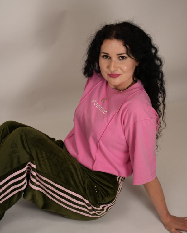 Premium 4 Stripe Olive Velour Wide Leg Trousers