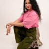 Premium 4 Stripe Olive Velour Wide Leg Trousers